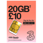 £10 CREDIT Three UK Network Supercharged Sim Card - PAY AS YOU GO - NO CONTRACT
